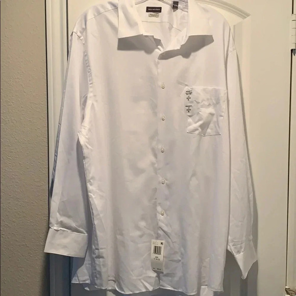 Van Heusen White Dress Shirt Regular Fit Flex Collar Solid Collar XL Size 17 New - Picture 7 of 8